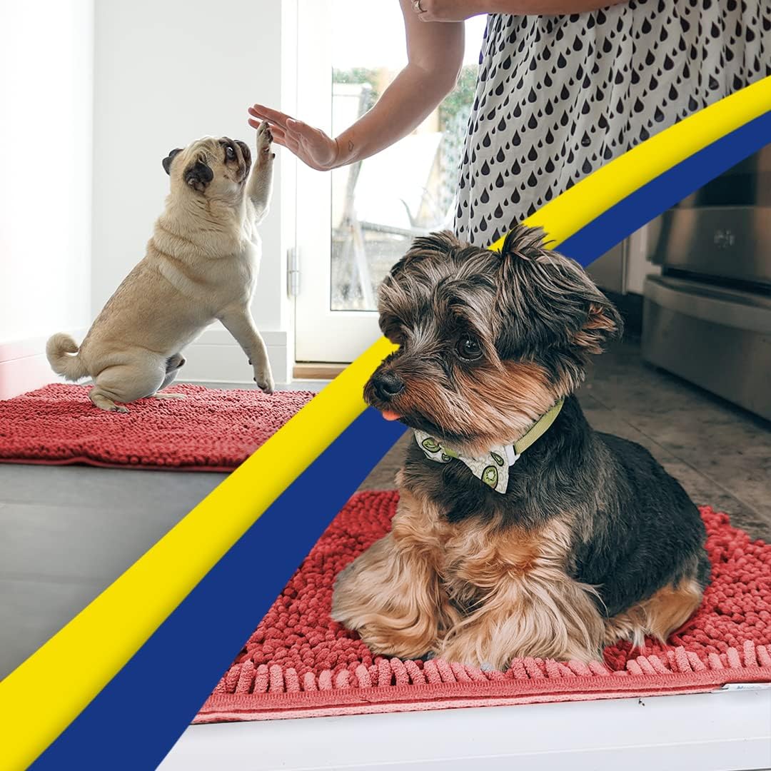 Muddy Mat® Shown on TV – Super Absorbent Microfiber Dog Door Mat for Muddy Paws, Non-Slip Washable Pet Rug, Quick Dry Chenille Entryway Carpet, Machine Washable Indoor Outdoor mat, Red 28"x18"