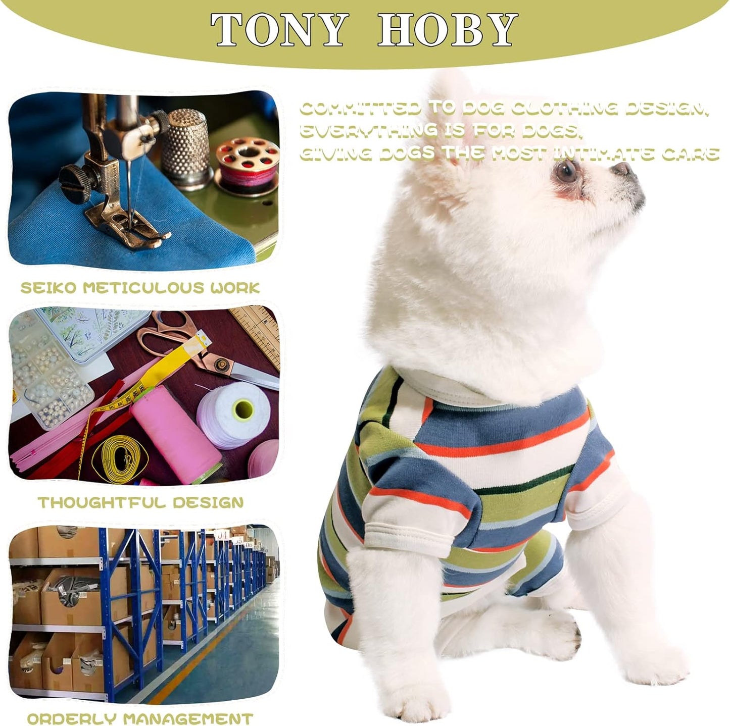 TONY HOBY Dog Pajamas, Dog Jumpsuit, Colorful Dogs Shirt, Dogs Surgery Recovery Suit for Small Medium Breeds (Blue&White, Boy, S)