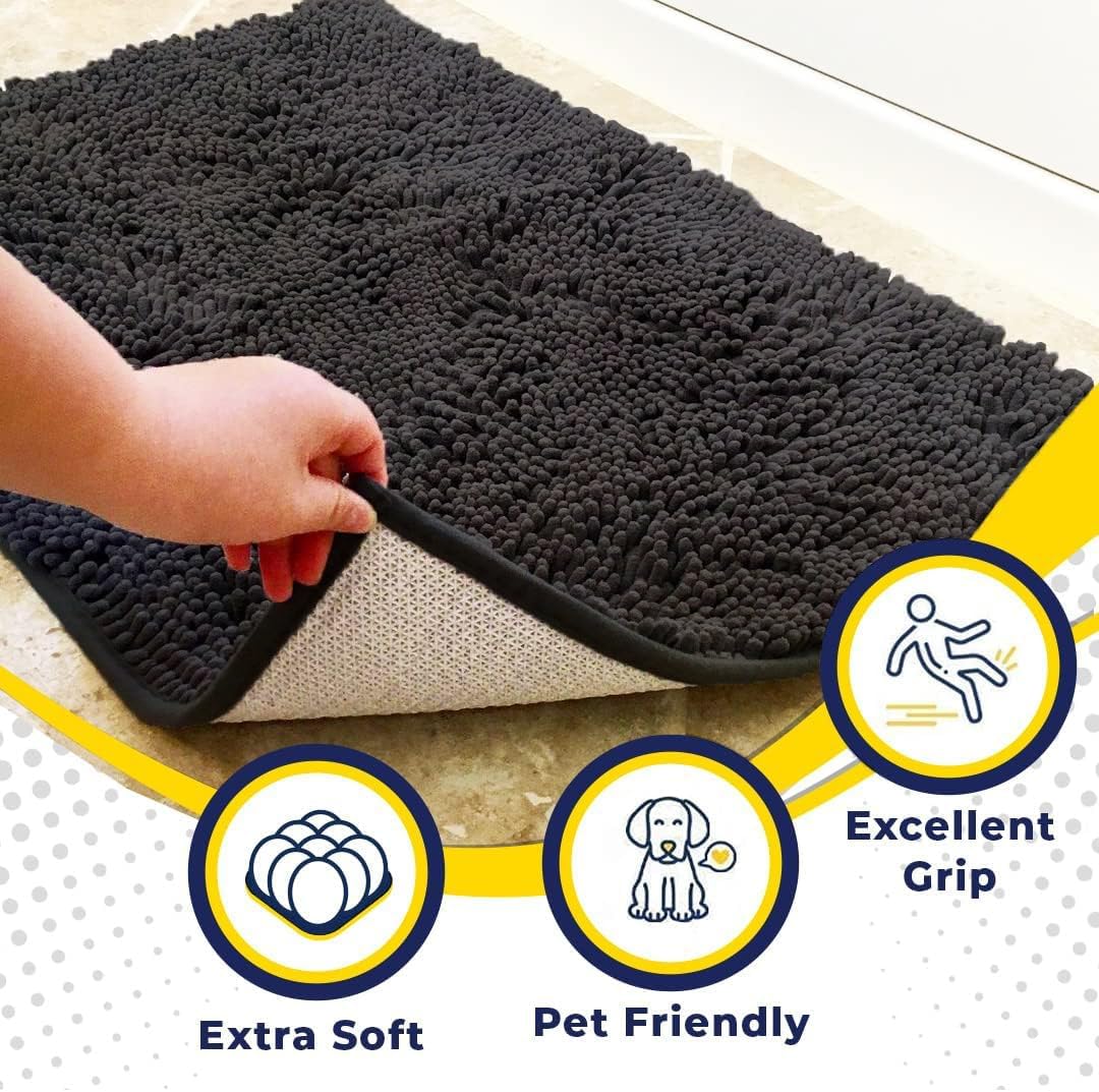Muddy Mat® Original Dog Door Mat for Muddy Paws, Super Absorbent Microfiber, Non-Slip Washable Pet Rug, Quick Dry Chenille Entryway Carpet, Machine Washable Indoor Outdoor mat, Charcoal 24"x60"