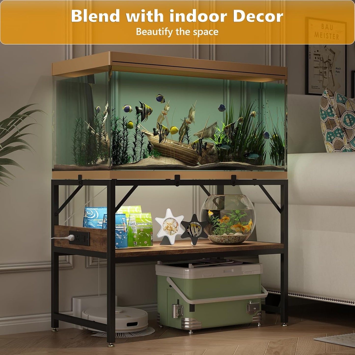 Modern 20 Gallon Long Fish Tank Stand for Home Office, 2-Tier Aquarium Stand with Shelf for Storage, Fish Tank Table 30" x 12" x 20.5", Ideal for Breeder Tanks,and Reptile Terrariums, Rustic Brown