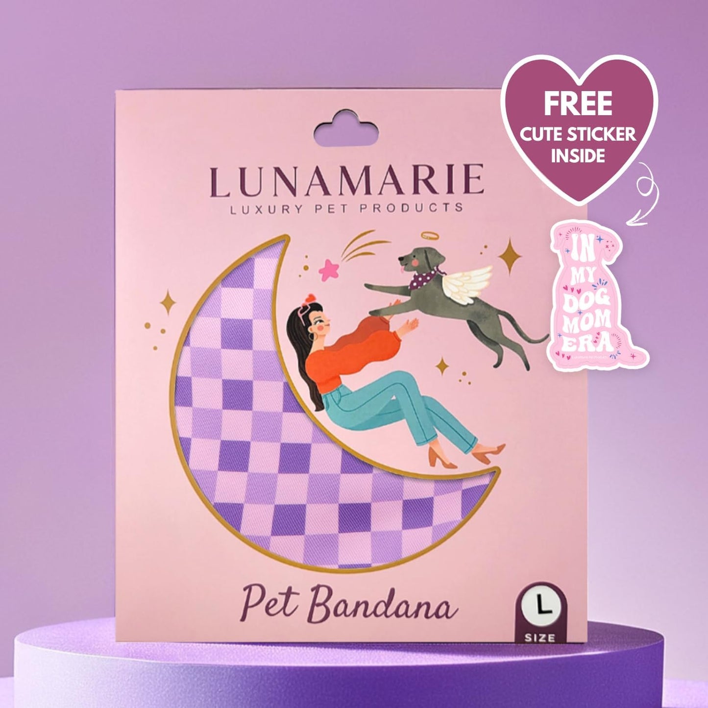 LunaMarie - Luxury Pet Birthday Bandanas -Premium & Silky Poly Fabric | 100% Handmade | Custom Shape Dual Layered (Violeta Rebel, Large)