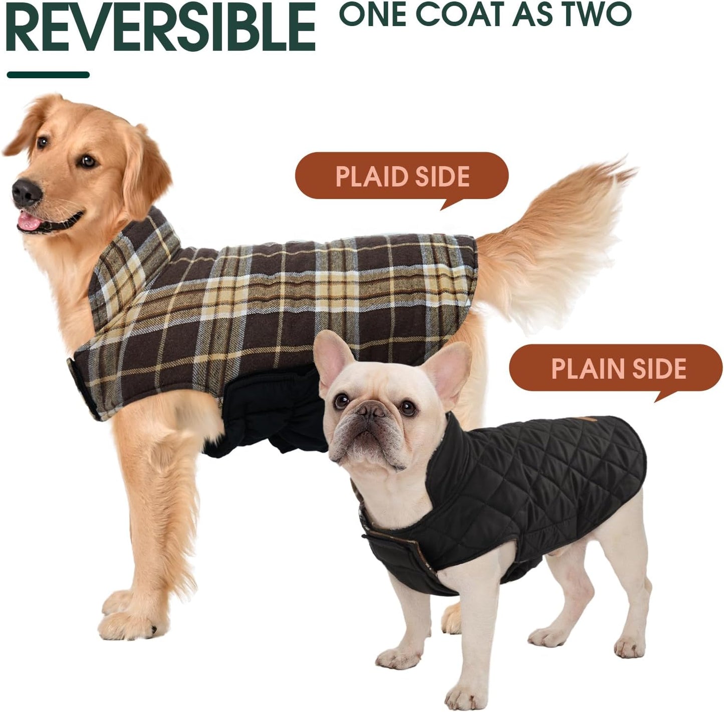 Kuoser Warm Dog Coat, Waterproof Dog Coats for X-Small Dogs, Adjustable Durable Doggie Winter Jacket Reversible Cozy Puppy Cold Weather Apparel from Small to Large Breed, New Brown XS