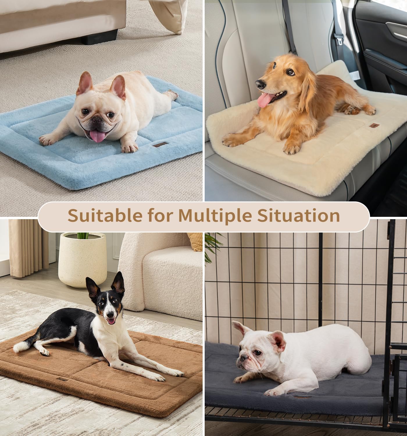 Made4Pets Dog Crate Pad Bed for Large Dogs, Washable & Reversible, Anti-Slip Kennel Mat for Cozy Sleeping, Soft Fluffy Dog Bed for Indoor & Outdoor Use, 36"x27", Brown