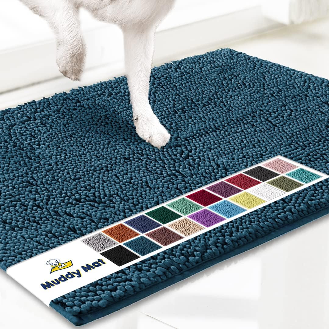 Muddy Mat® AS-SEEN-ON-TV Highly Absorbent Microfiber Door Mat and Pet Rug, Non Slip Thick Washable Area and Bath Mat Soft Chenille for Kitchen Bedroom Indoor and Outdoor - Atlantic Blue XXXL 72"X48"