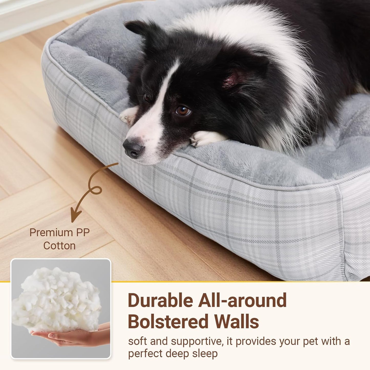 MIHIKK Rectangle Dog Beds for Extra Large Dogs & Cats, Orthopedic Sleeping Pet Bed for Couch with Durable Puppy Cuddler and Anti-Slip Bottom Machine Washable 44 * 30 Inch (Gray)