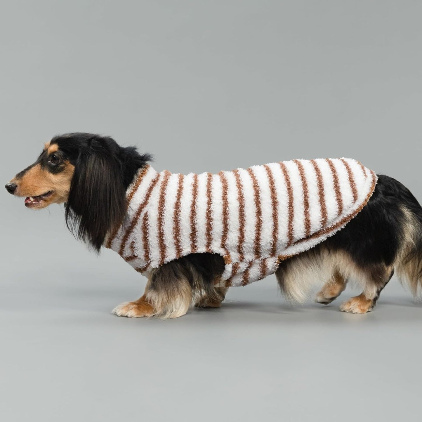 Fitwarm 2 Pack Striped Fleece Dog Sweater, Warm Winter Clothes for Small Dogs Boy Girl, Fuzzy Pet Outfit, White, Brown, XXL