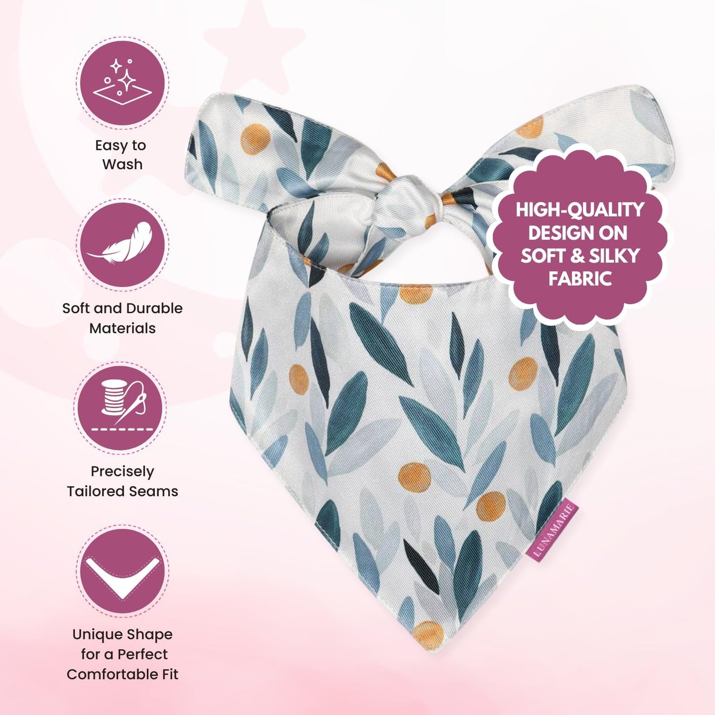 LunaMarie - Luxury Pet Birthday Bandanas -Premium & Silky Poly Fabric | 100% Handmade | Custom Shape Dual Layered (Green/Orange Floral, Large)