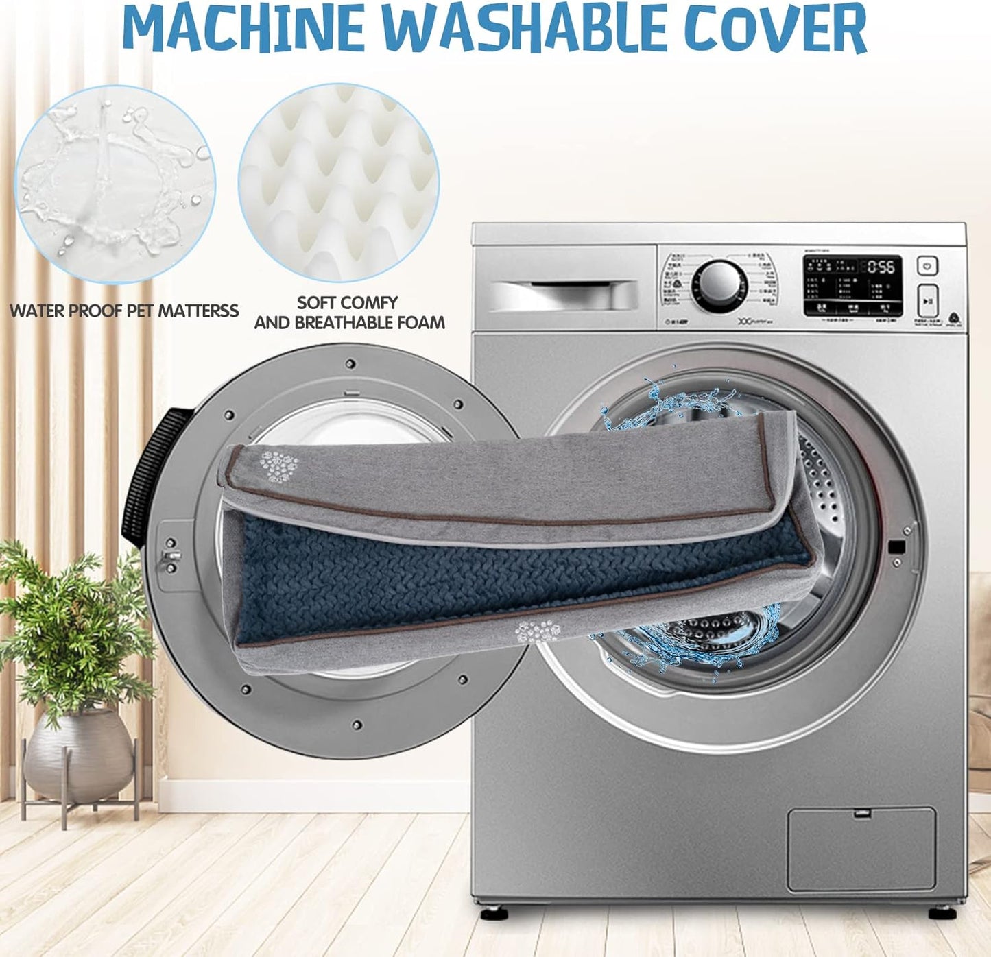 VANKEAN Dog Bed Soft Crate Pad Mat Reversible Warm& Cool, Washable Comfy Kennel Pad with Orthopedic Egg-Crate Foam for Small Medium Large Dogs, Water-Resistant Pet Bed, Grey