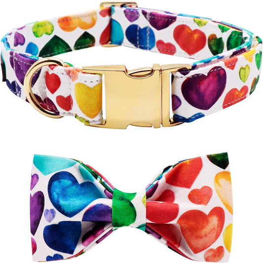 Lionet Paws Valentine's Day Dog Collar with Bowtie, Soft and Comfortable, Adjustable Collar for Small Dogs, Neck 10-16 inches