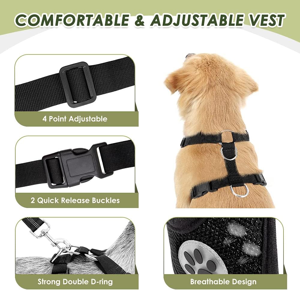 SlowTon Dog Seat Belt Harness for Car, Dog Car Harness Adjustable Mesh Breathable & Dog Seatbelt Safety Tether with Elastic Bungee for Small Medium Large Pets(Red, Double Clip, XXS)