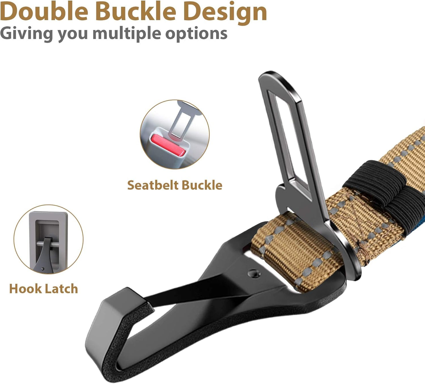 IOKHEIRA Dog Seatbelt, Universal Reflective Bungee Dog Car Harness with Hook Latch & Seatbelt Buckle, Swivel Aluminum Carabiner, Green