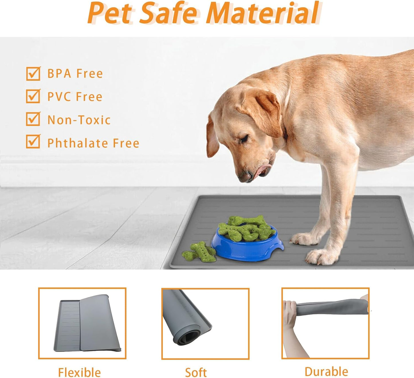 24" x 16" Dog Food Mat, Silicone Pet Mats for Food and Water, Nonslip Pet Feeding Mats for Floors, Dog Cat Bowl Mat with Raised Edges, Dark Green
