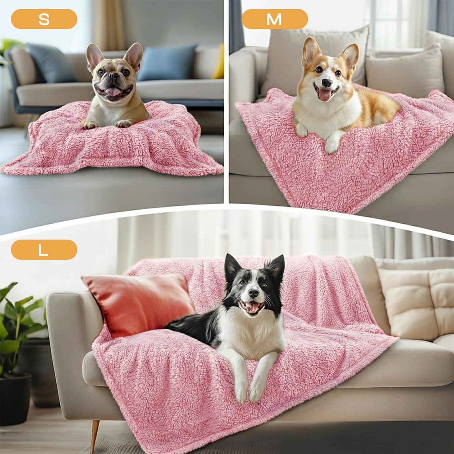 Luciphia 1 Pack 3 Calming Dog Blanket Fluffy Premium Fleece Pet Blankets Soft Sherpa Throw for Dogs Puppy Cat Pink Small (23" x16")