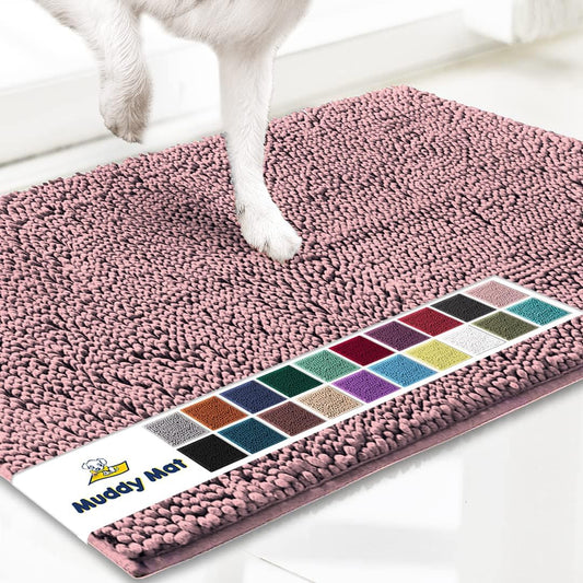Muddy Mat® Original Dog Door Mat for Muddy Paws, Super Absorbent Microfiber, Non-Slip Washable Pet Rug, Quick Dry Chenille Entryway Carpet, Machine Washable Indoor Outdoor mat, Pink 18"x28"