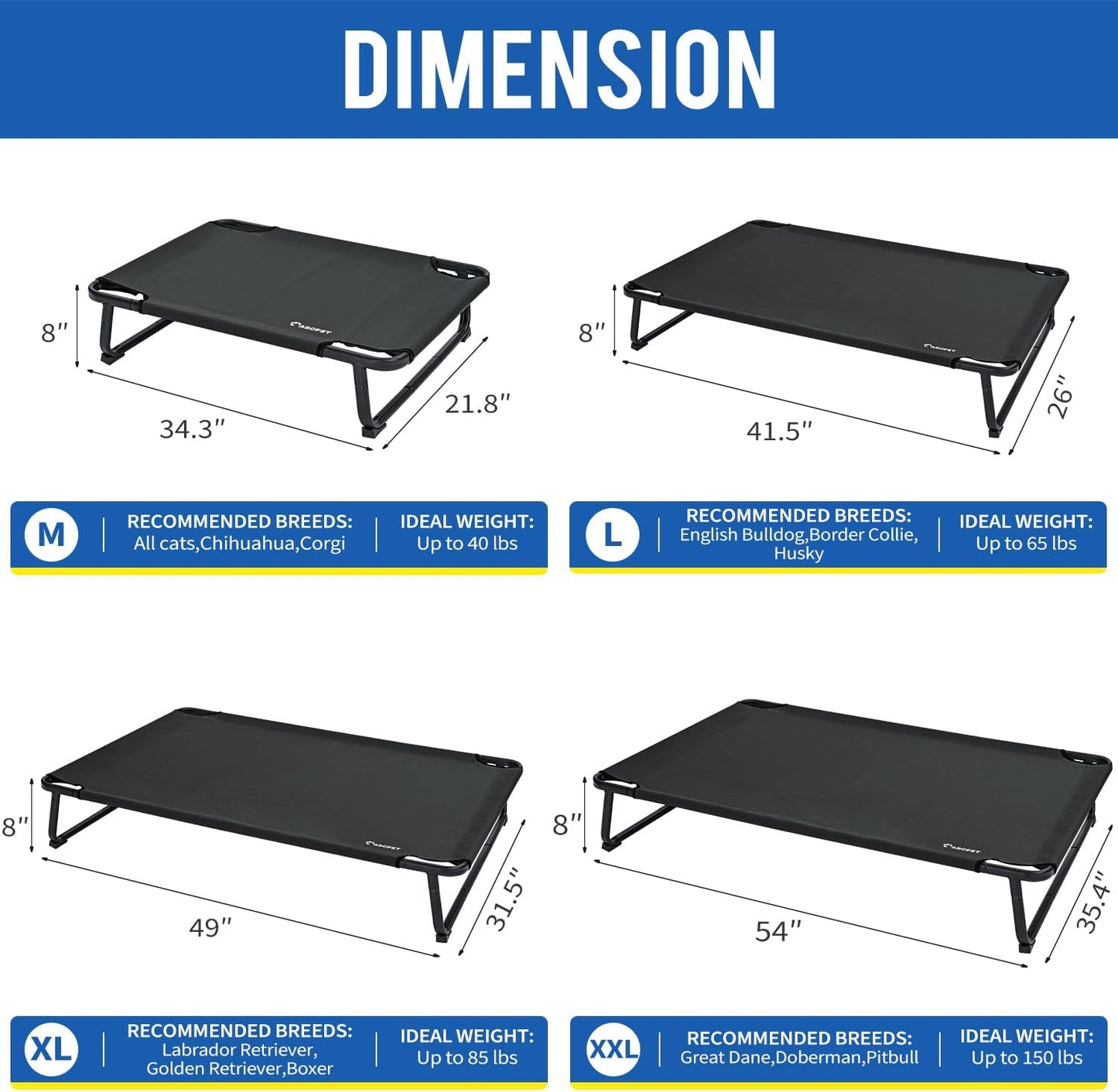 Cooling Elevated Dog Bed, Raised Outdoor Dog Bed Waterproof Pet Beds Cots Stable and Easy Assembly, Teslin Fabric with 1.2mm Thick Iron Frame, Breathable, Ultra-Sturdy，Black, 42 * 28 * 7.9