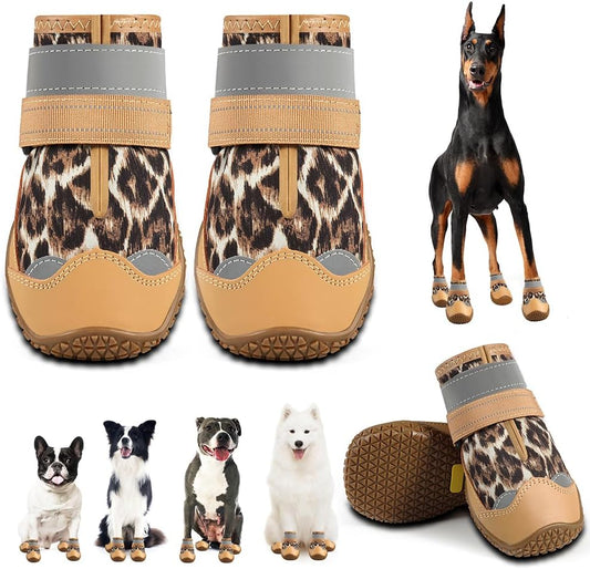Dog Shoes for Large Dogs, Medium Dog Boots & Paw Protectors for Hardwood Floors, Outdoor Dog Booties for Hot Pavement Winter Snow Hiking, Waterproof Dog Shoes with Reflective Strips Size 3