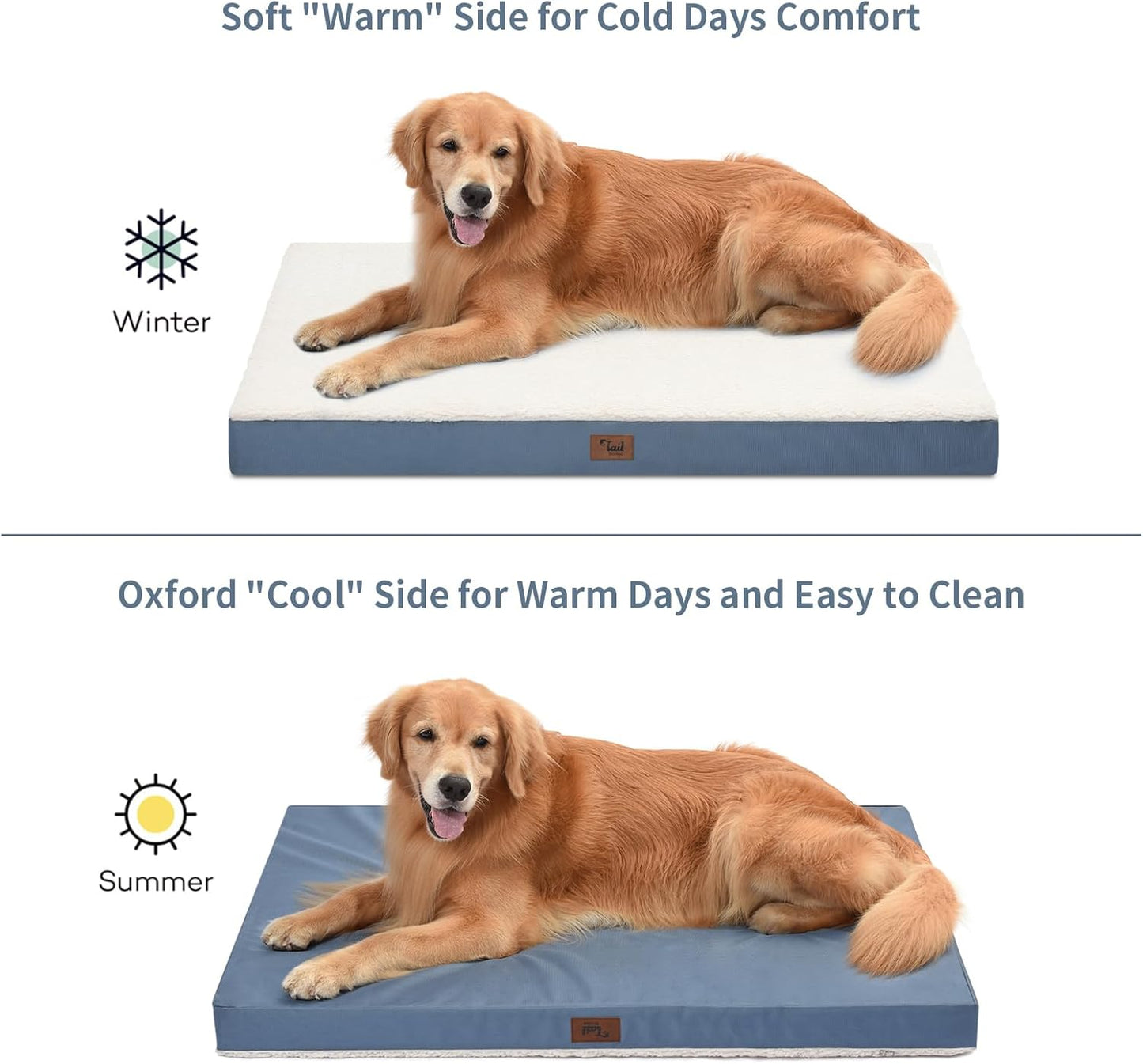 Outdoor Dog Beds for Extra Large Dogs, XL Pet Bed for Large Sized Dog, Egg Crate Foam Pet Bed with Removable Washable Oxford Cooling Cover, Blue White