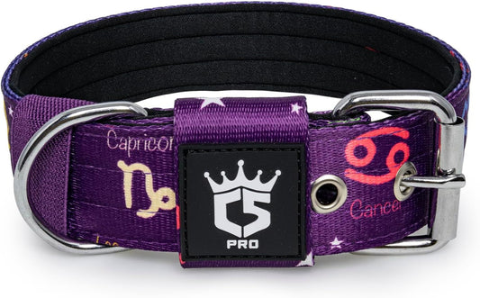 TSPRO Tactical Dog Collar 1.5 Inch Wide Thick Dog Collars with Heavy Duty Metal Buckle, Durable, Strong, Adjustable for Medium to Large Dogs (Constellation Purple M)