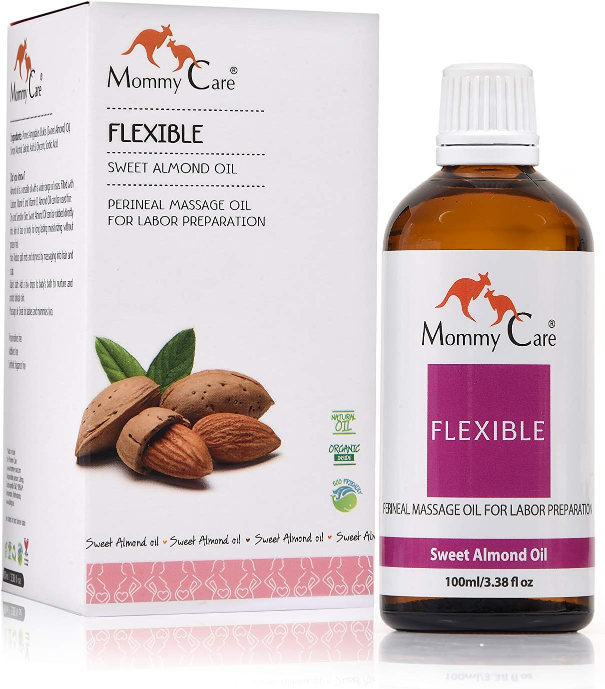Mommy Care Perineal Massage Oil Labor Preparation, Flexible Perineal Massage Oil, Sweet Almond Oil for Pregnancy and Postpartum Recovery 100ml/3.38 fl.oz Organic All Natural