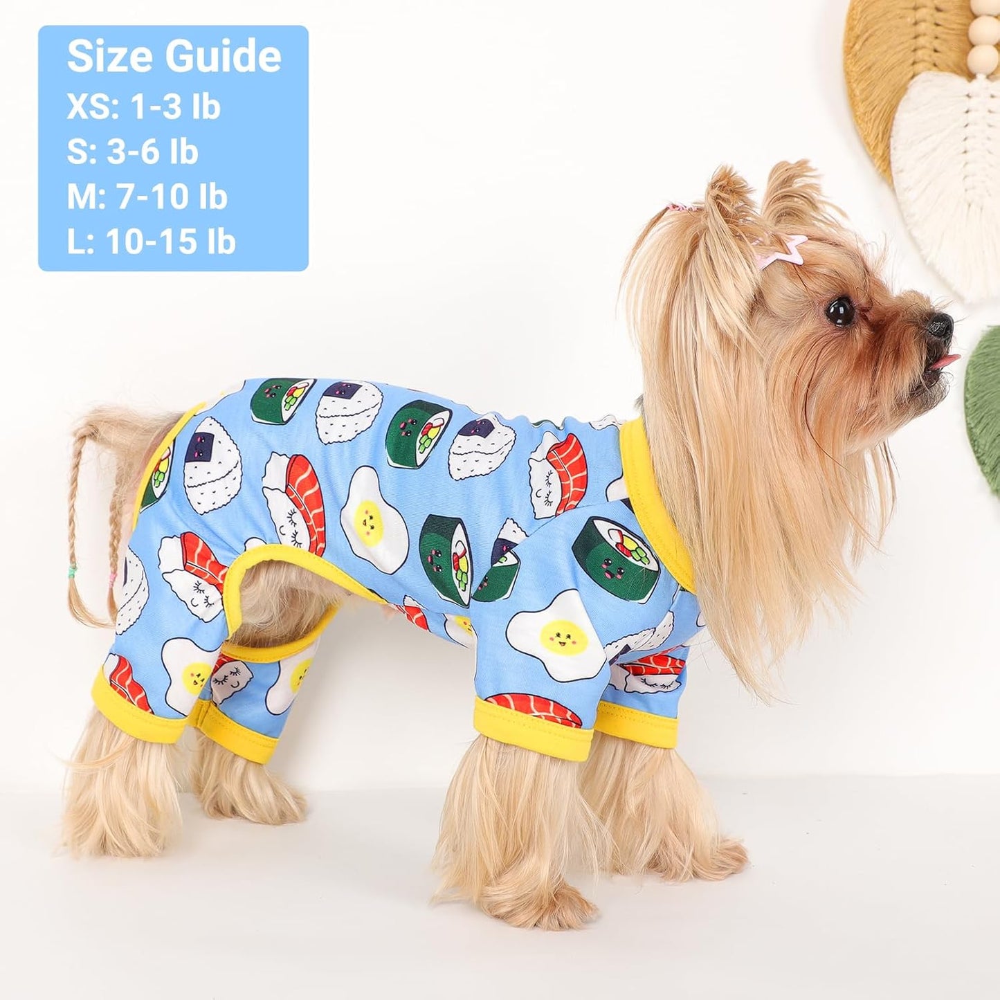 Dog Pajamas Small Sized Dogs Stretchable Summer Dog Clothes Pjs 4 Legs Girl Boy Cute Soft Puppy Outfits Doggie Cat Jammies Jumpsuit Sleeper for Pet (Bread, X-Small)