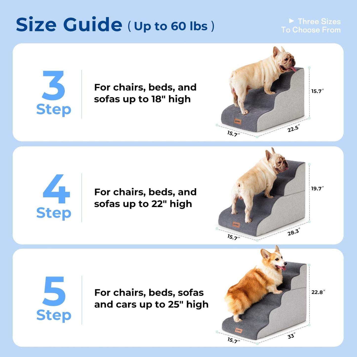 Dog Stairs for High Beds - Pet Stairs Ramp for Couch, 35D Foam Dog Steps for Small to Large Pets, with Non-Slip Bottom Beige, 5 Steps