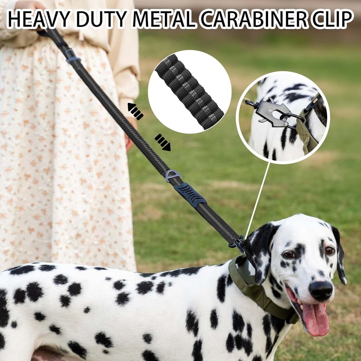 4-6FT Heavy Duty Dog Leashes for Large Dogs, Shock Absorbing Bungee Tactical Leash with 2 Padded Handle, Car Seatbelt and Metal Carabiner Clip, Strong No Pull Dog Leash for Medium