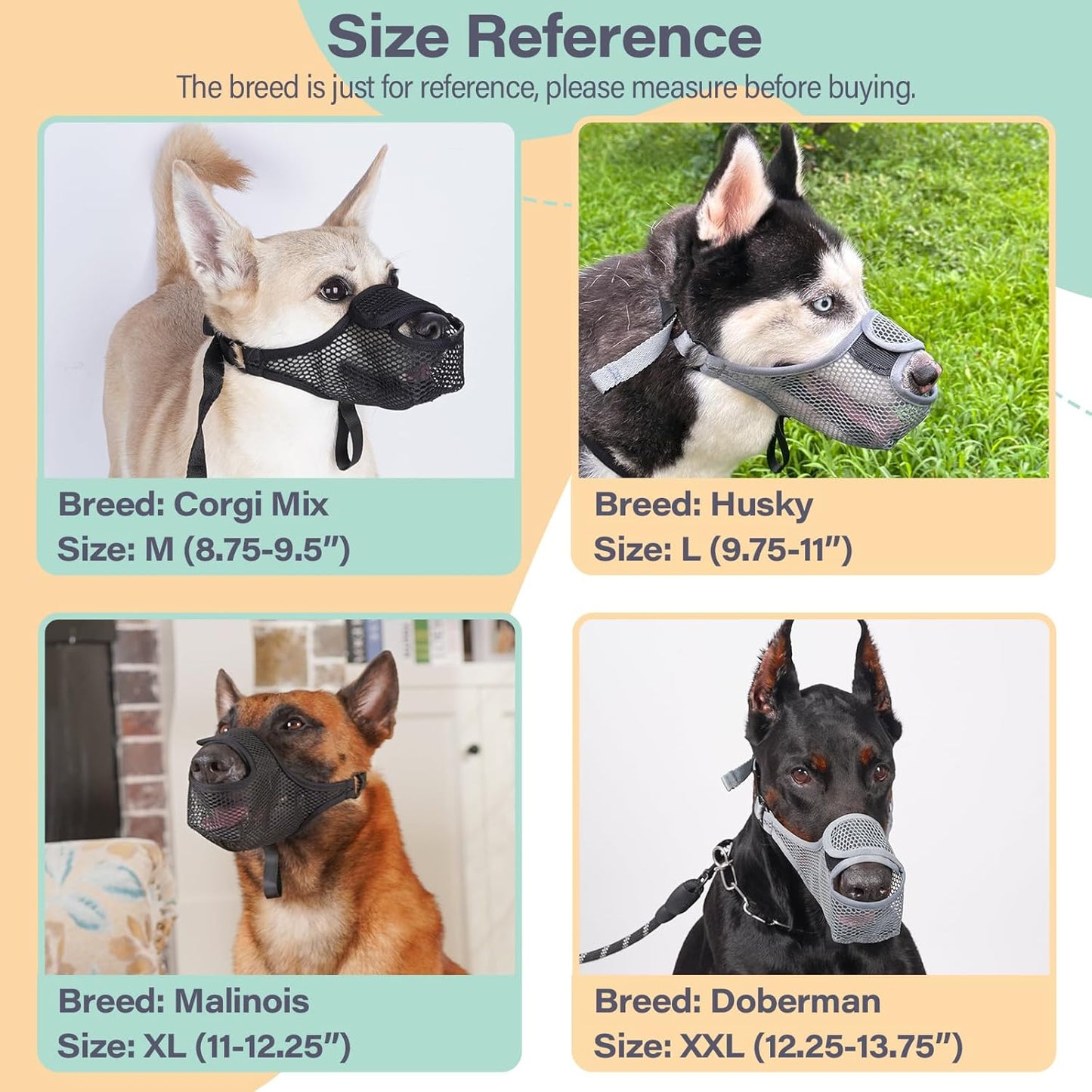 LUCKYPAW Dog Muzzle for Large Medium Small Dogs, Patented Mesh Muzzle to Prevent Biting Chewing Eating, Soft Mouth Guard with Front Opening Design for Drinking Panting(Black, S)