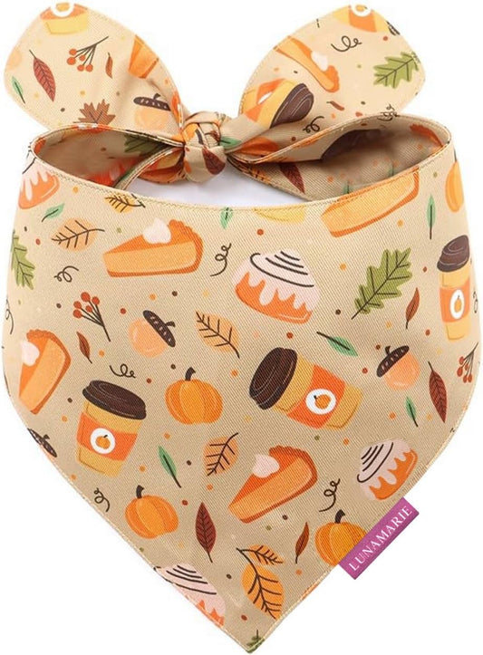 LunaMarie - Luxury Dog Bandanas - Pumpkin Spice Fall Design | Premium & Silky Poly Fabric | 100% Handmade Quality | Custom Shape Dual Layered Reversible Small, Medium, Large Pet (Fall Sweets, Small)
