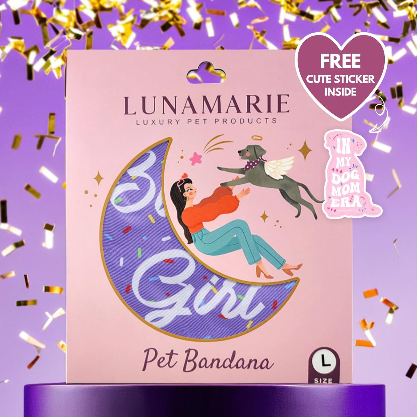 LunaMarie - Luxury Pet Birthday Bandanas -Premium & Silky Poly Fabric | 100% Handmade | Custom Shape Dual Layered (Birthday Girl Purple, X-Small)