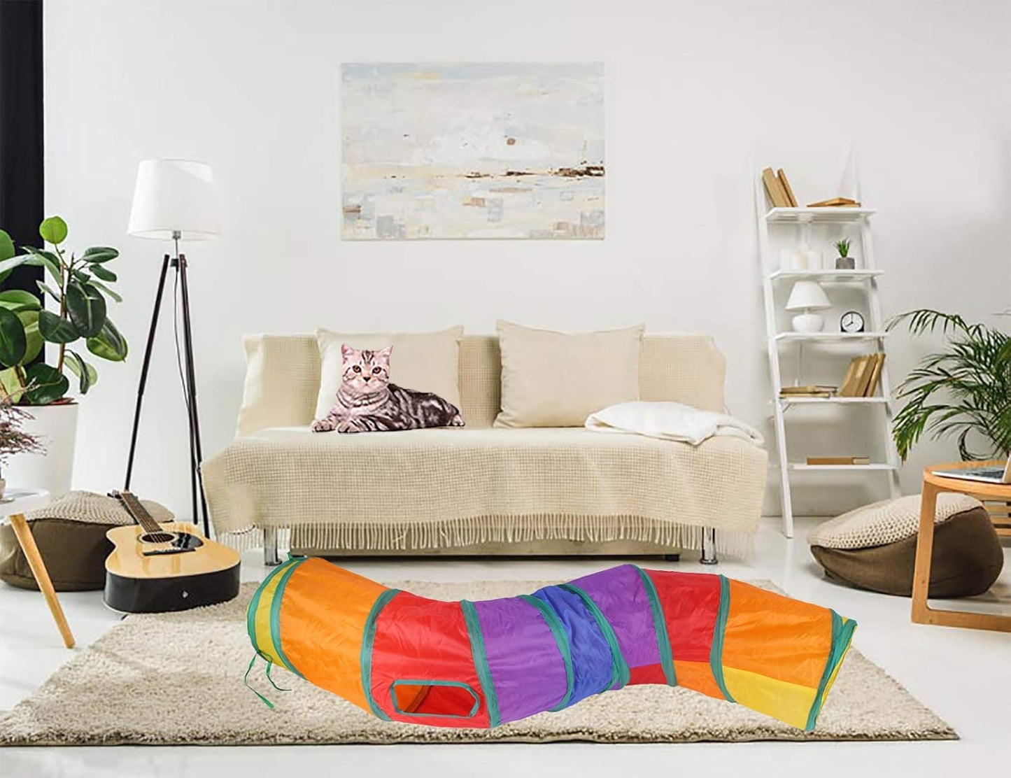 iCAGY Cat Tunnel for Indoor Cats Interactive, Rabbit Tunnel Toys, Pet Toys Play Tunnels for Cats Kittens Rabbits Puppies Crinkle Pop Up Rainbow 47" Shape S