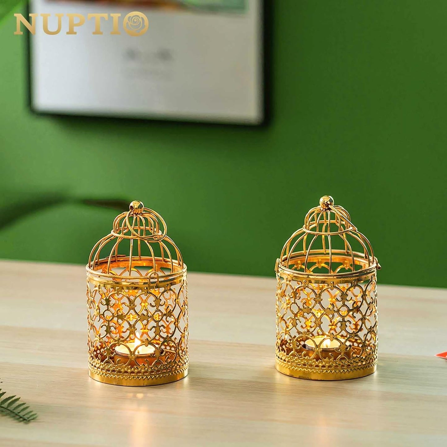 6 Pcs Small Metal Tealight Hanging Birdcage Lantern, Vintage Decorative Centerpieces of Wedding, Party, Gold