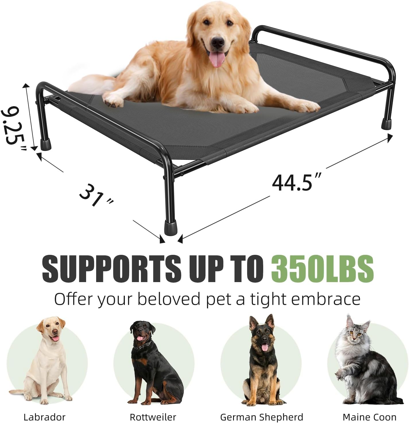 Raised Dog Bed, Outdoor Dog Bed for Dogs, Cooling Elevated Pet Cot, Durable and Sturdy Pet Bed, Waterproof Mesh Cover Raised Metal Frame, Non Slip, Black