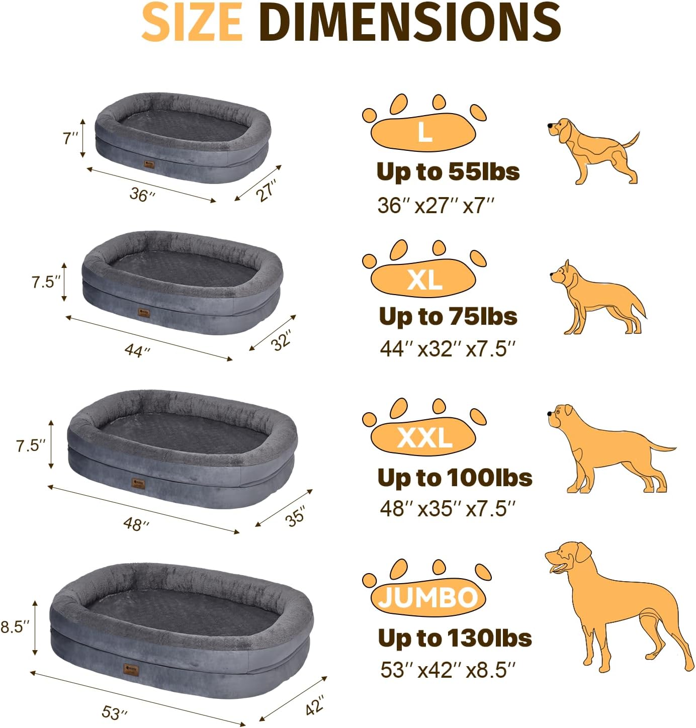 Orthopedic Waterproof Large Dog Bed: Memory Foam Washable Dog Bed with Bolsters - XXL Orthopedic Removable Cover for Medium Large Sized Pet - Non-Slip Bottom