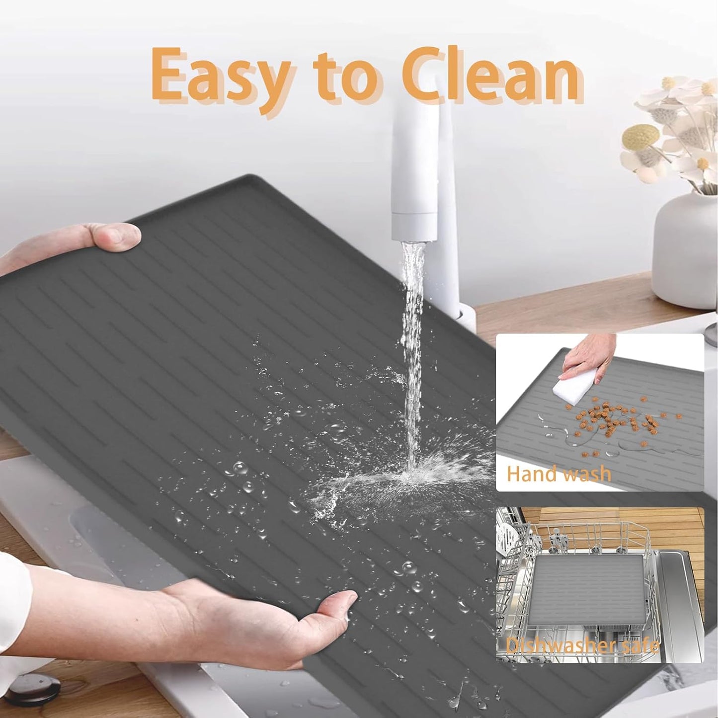 24" x 16" Dog Food Mat, Silicone Pet Mats for Food and Water, Nonslip Pet Feeding Mats for Floors, Dog Cat Bowl Mat with Raised Edges, Lake Blue