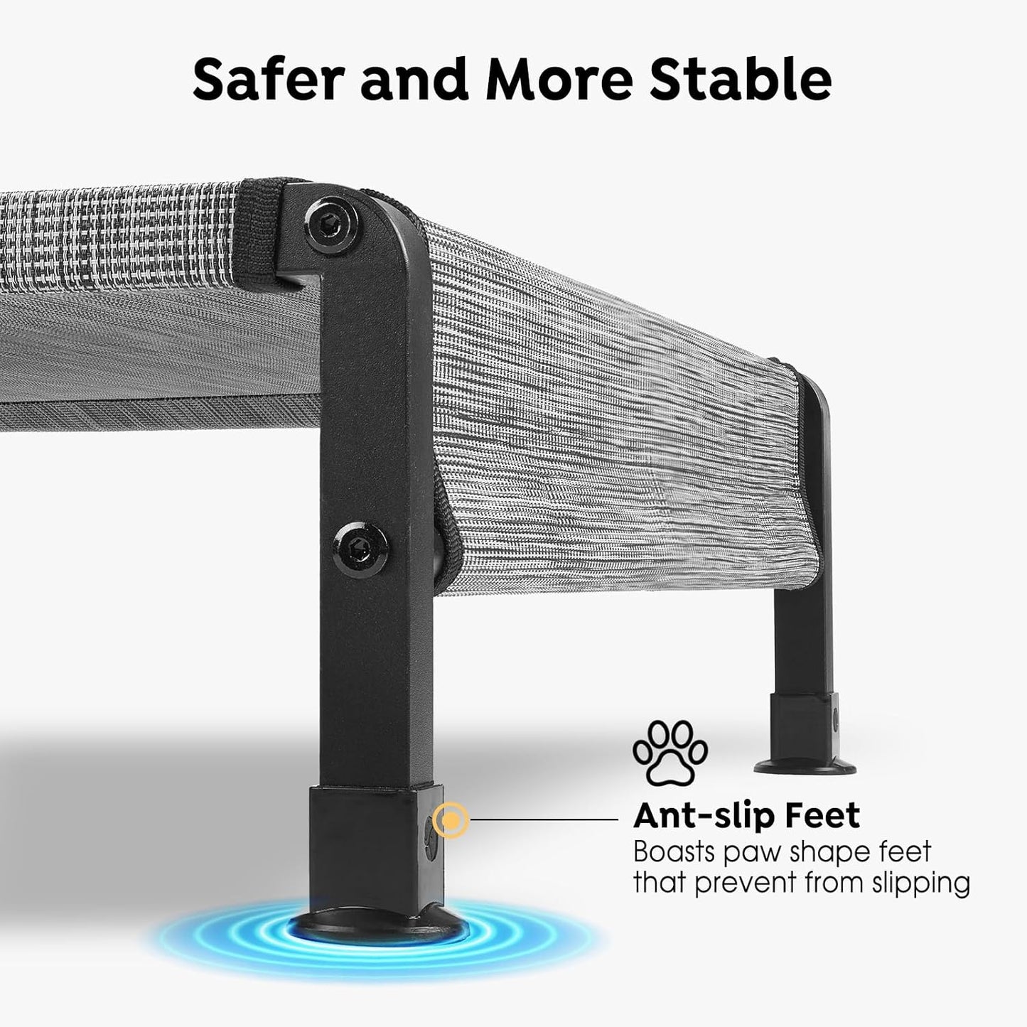 Veehoo Cooling Outdoor Dog Bed, Heavy Duty Elevated Pet Bed with Washable & Breathable Teslin Mesh, Non-Slip Silicon Feet, Dog Cot Bed with Support Hem, 47" x 29", Black Silver, CWC2433