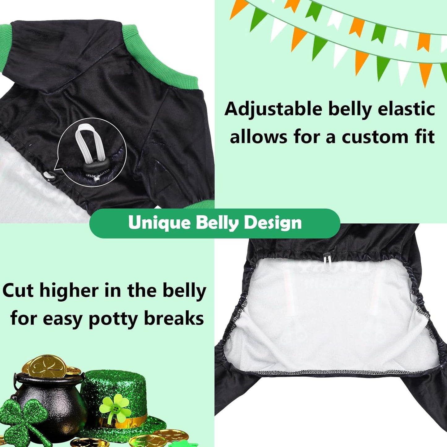 CuteBone Dog Pajamas St.Patrick's Day Puppy Onesies Small Dogs Soft Pjs Coat Cat Apparel Comfy Pet Clothes Outfit Doggie Bodysuit P327XL
