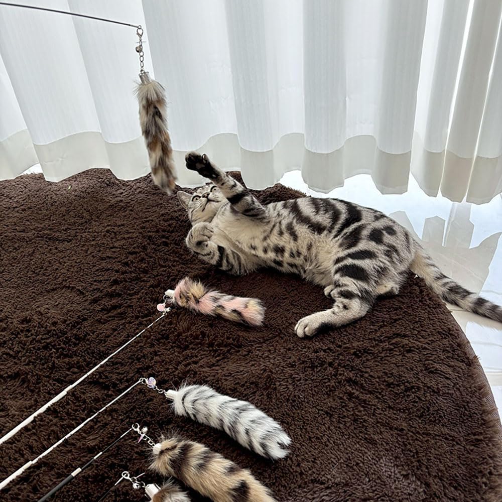 Interactive Cat Wand Toy with Cat Dancer, Retractable Feather Fox Tail Teaser for Indoor Cats, Enrichment Play Kittens to Senior Cats (Soft Pink)