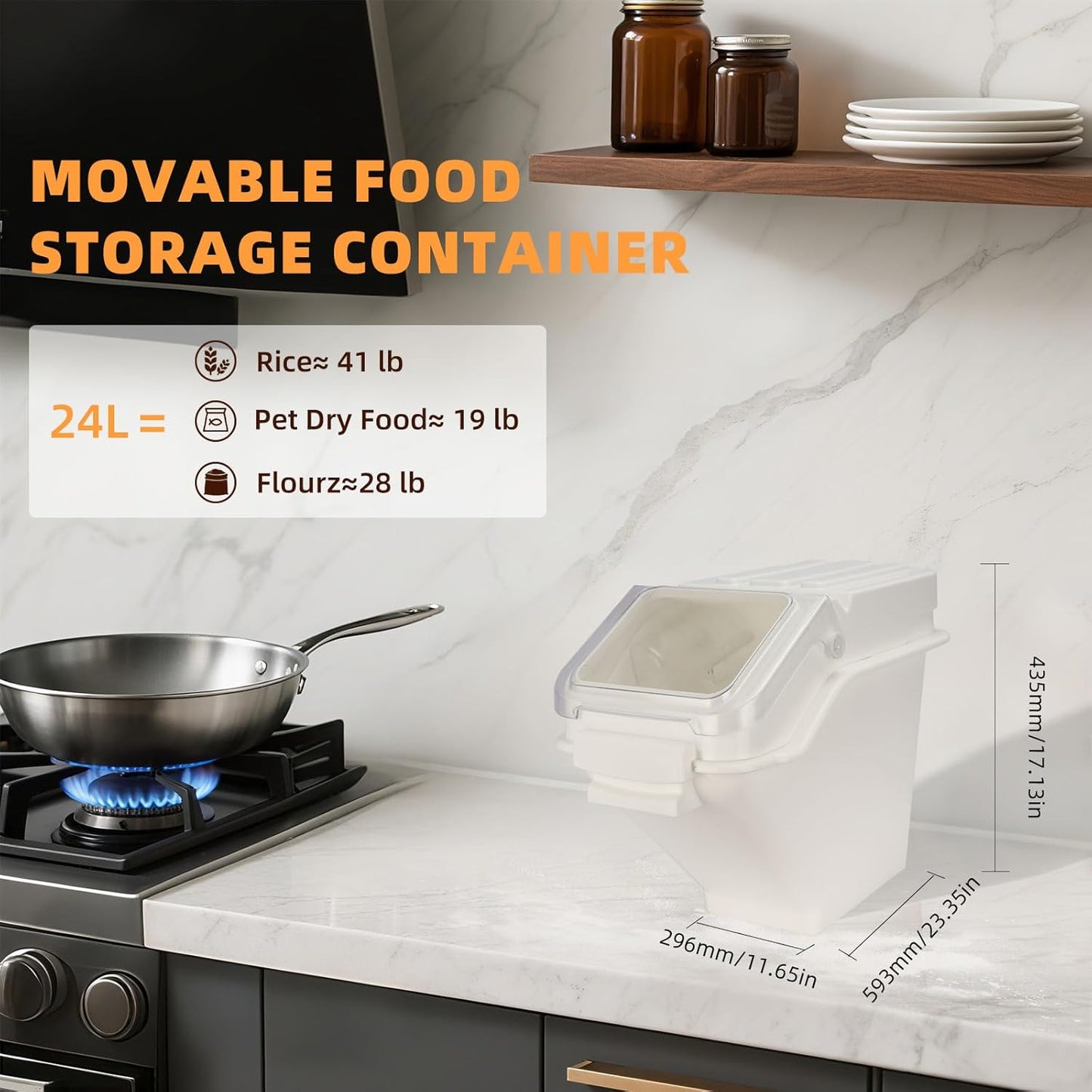 53LB Airtight Flour Storage Container With Scoop for Dry Food, Sugar, Baking Supplies,Rice.BPA Free Ingredient Storage Bin，Pet Food Storage Container Dog Cat Birds Food Bin (53 LB)