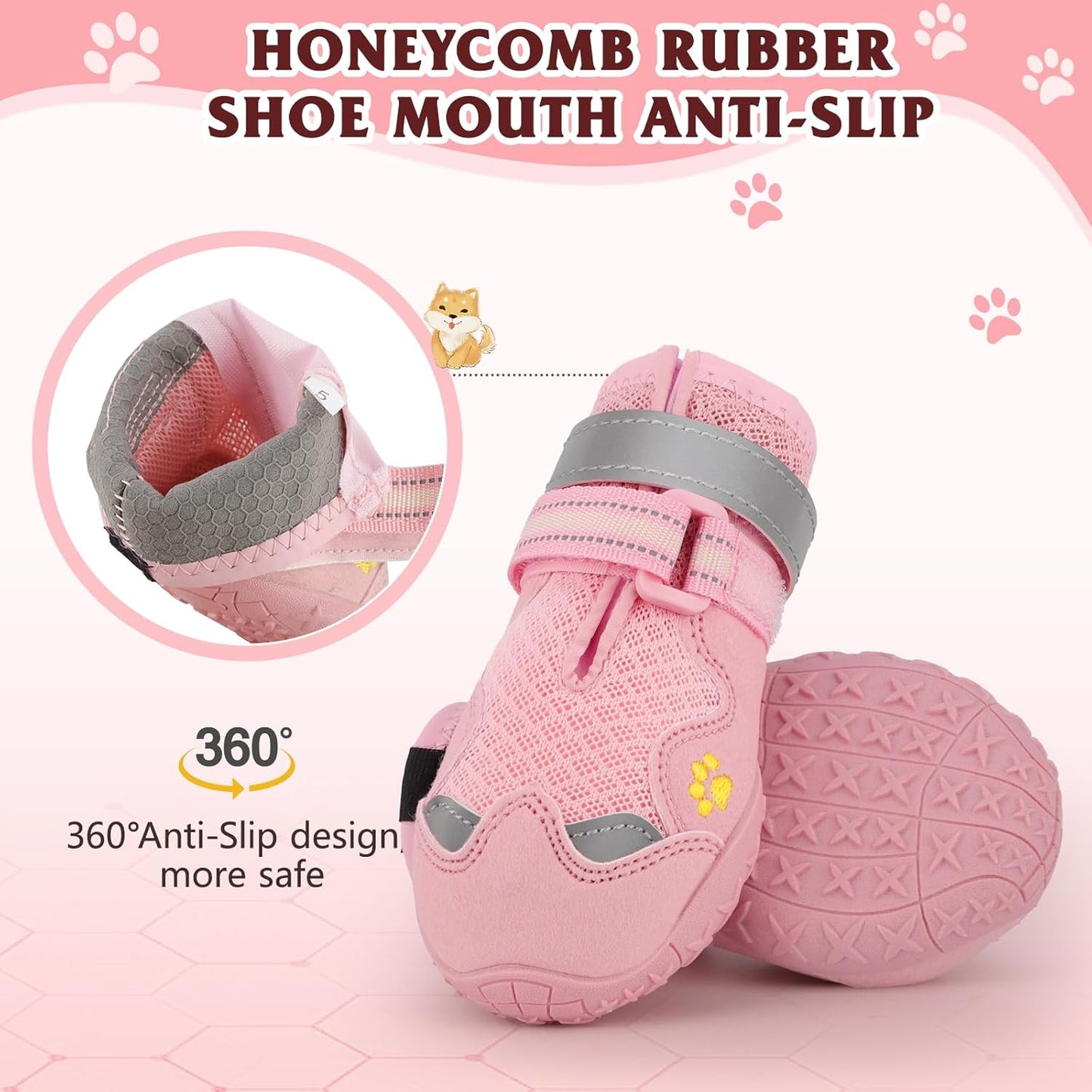 Dog Shoes for Large Medium Small Dog, Mesh Breathable Dog Shoes for Hot Pavement, Anti-Slip Dogs Boots Paw Protectors with Reflective for Outdoor Walking Indoor Hardfloors (Size 3)