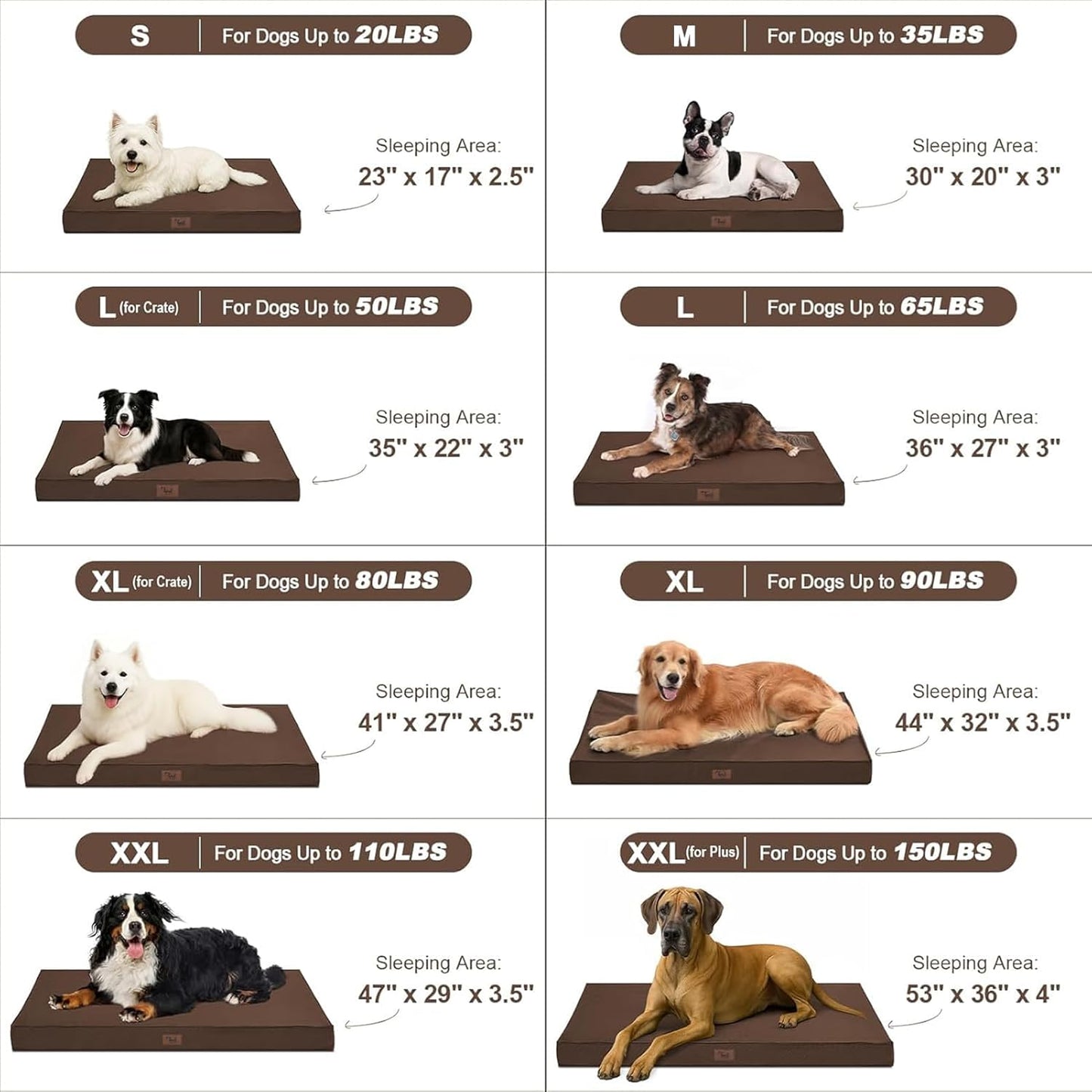 Outdoor Dog Bed for Small Dogs, Waterproof Dog Crate Bed for Small Dogs, Orthopedic Egg Crate Foam Puppy Beds with Washable and Removable Oxford Cover, Brown