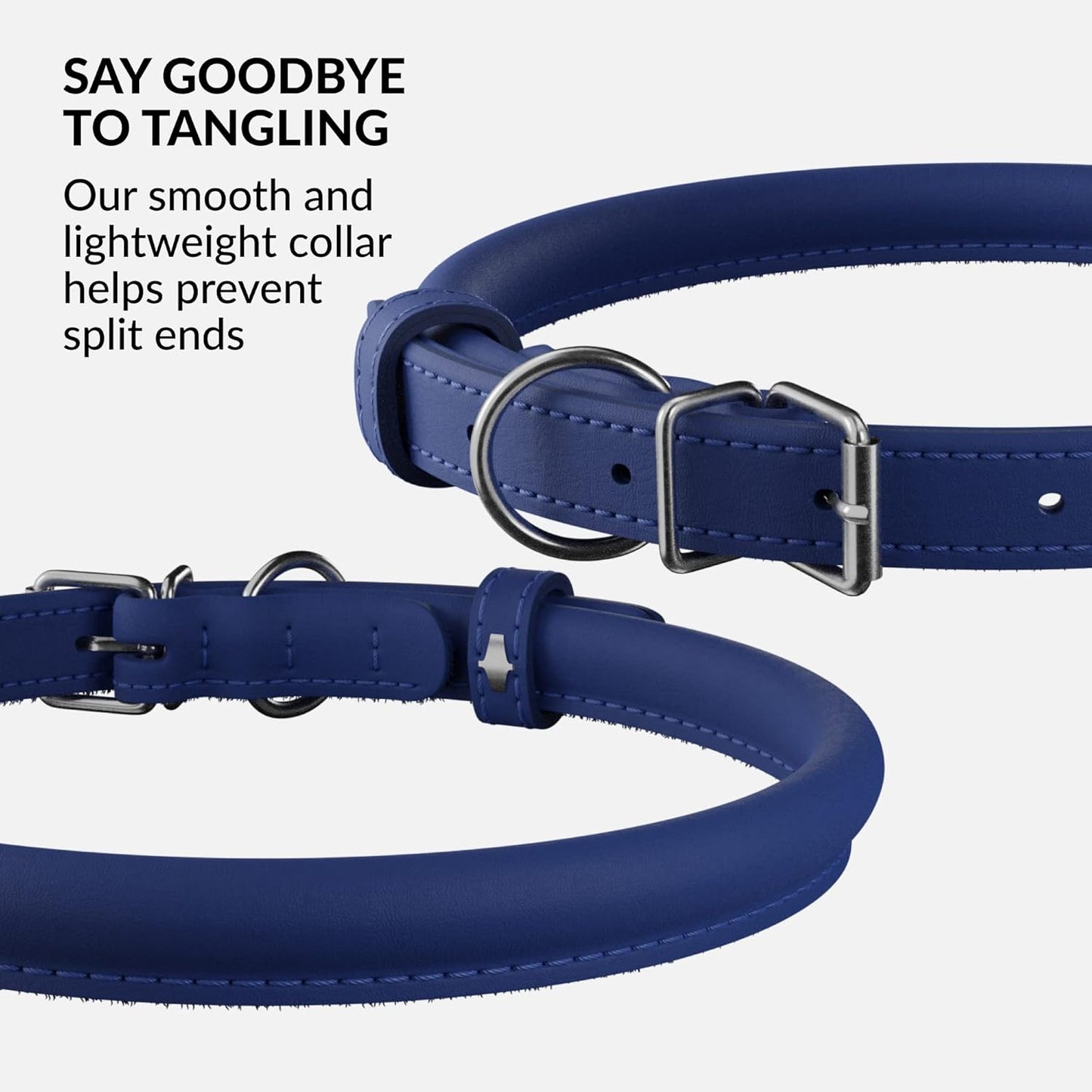 CollarDirect Rolled Leather Dog Collar, Soft Padded Round Puppy Collar, Handmade Genuine Leather Collar Dog Small Large Cat Collars 13 Colors (6 Inch, Deep Blue Smooth)