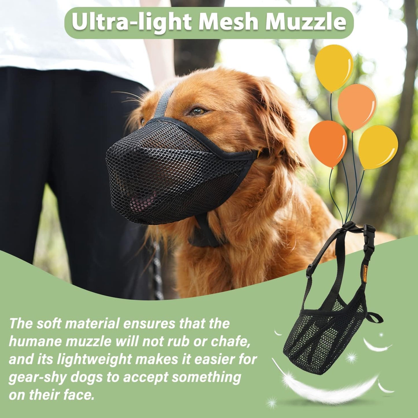 Mayerzon Dog Muzzle, Patented Soft Mesh Muzzle for Small Medium Large Dogs for Scavenging Biting Licking and Chewing, Allows to Pant and Drink (L, Black)