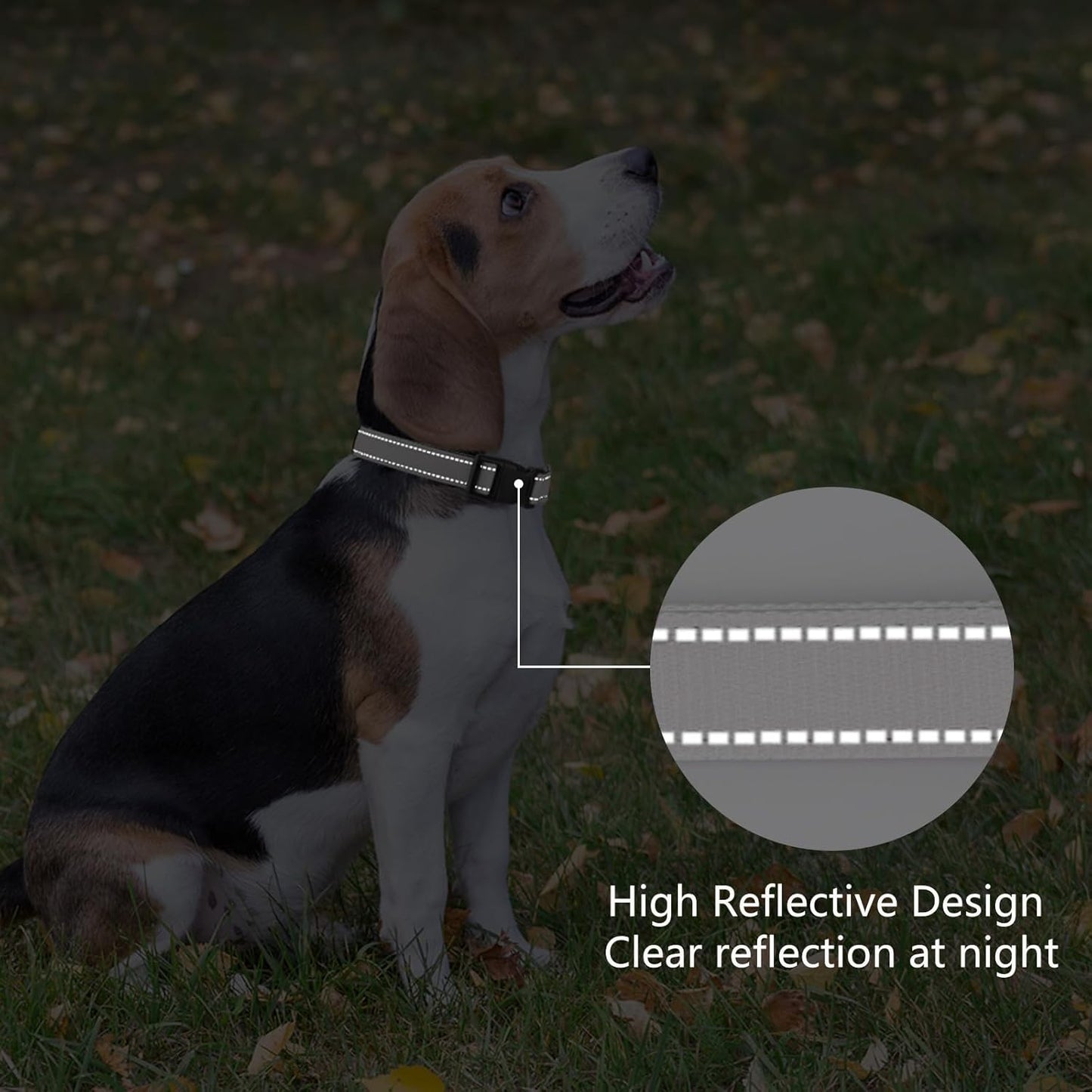 Reflective Dog Collar Padded with Soft Neoprene Breathable Quick Release Basic Dog Collars for Medium Large Dogs Boy Girl Silver