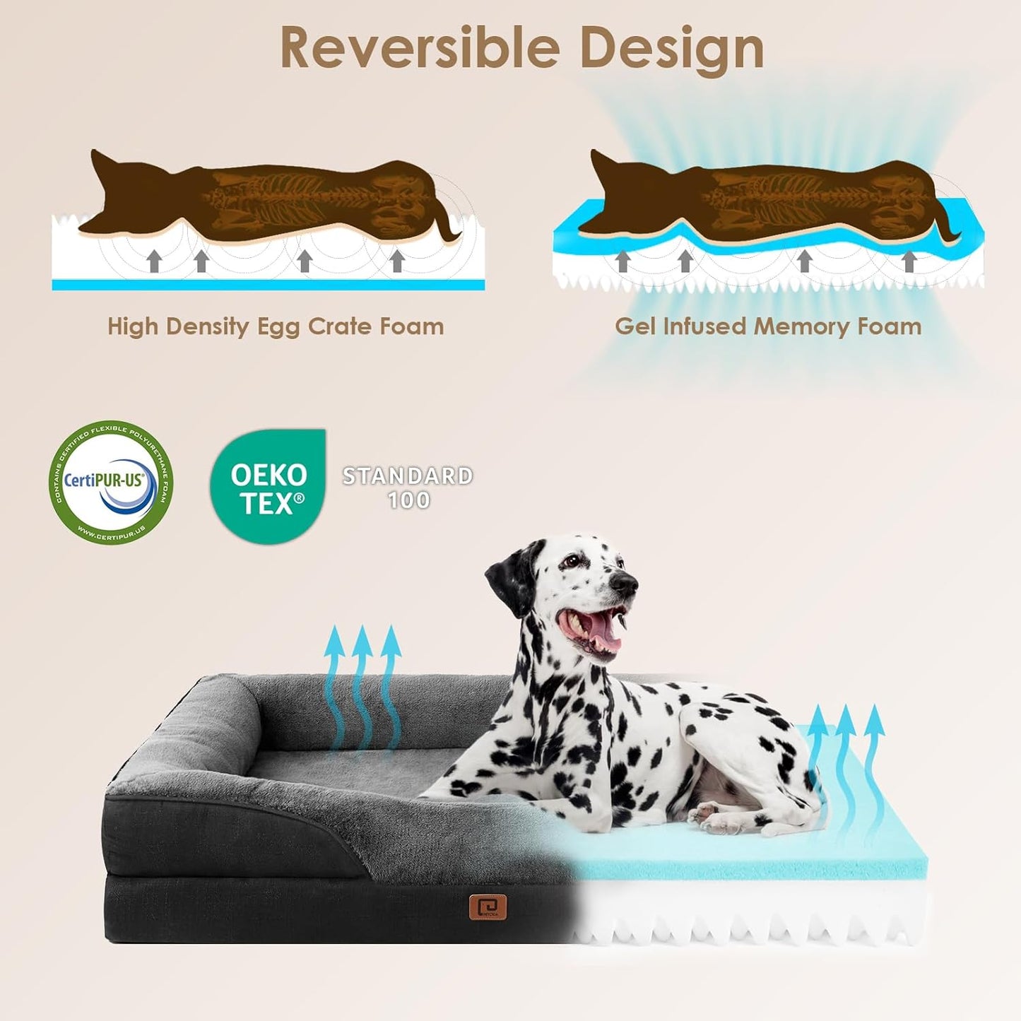 EHEYCIGA Memory Foam XL Dog Bed for XLarge Sized, Extra Large Orthopedic Dog Sofa with Sides and Waterproof Liner, Washable Bolster Pet Bed Couch with Removable Cover, 42x30x7.5 Inch, Grey/Black