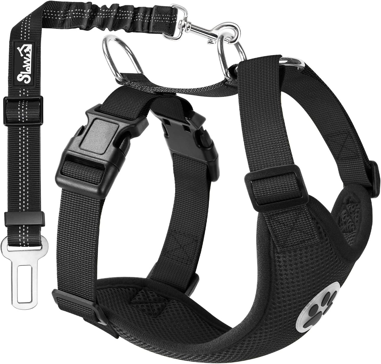 Lukovee Dog Seat Belt for Car, Adjustable Dog Car Harness for Large Medium Small Dogs, Soft Padded & Breathable Mesh Dog Seatbelt with Car Vehicle Connector Strap (Black,Medium)