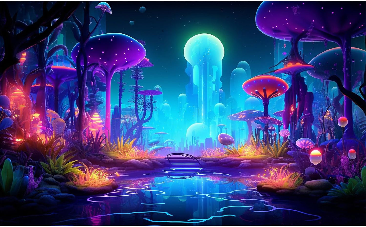 Fantasy Forest Aquarium Background Mysterious Plants Abstract Mushrooms Cartoon Style Forest Terrarium Backdrop Tranquil Stream Fish Tank Background Wallpaper Poster Decor Vinyl 36x18in