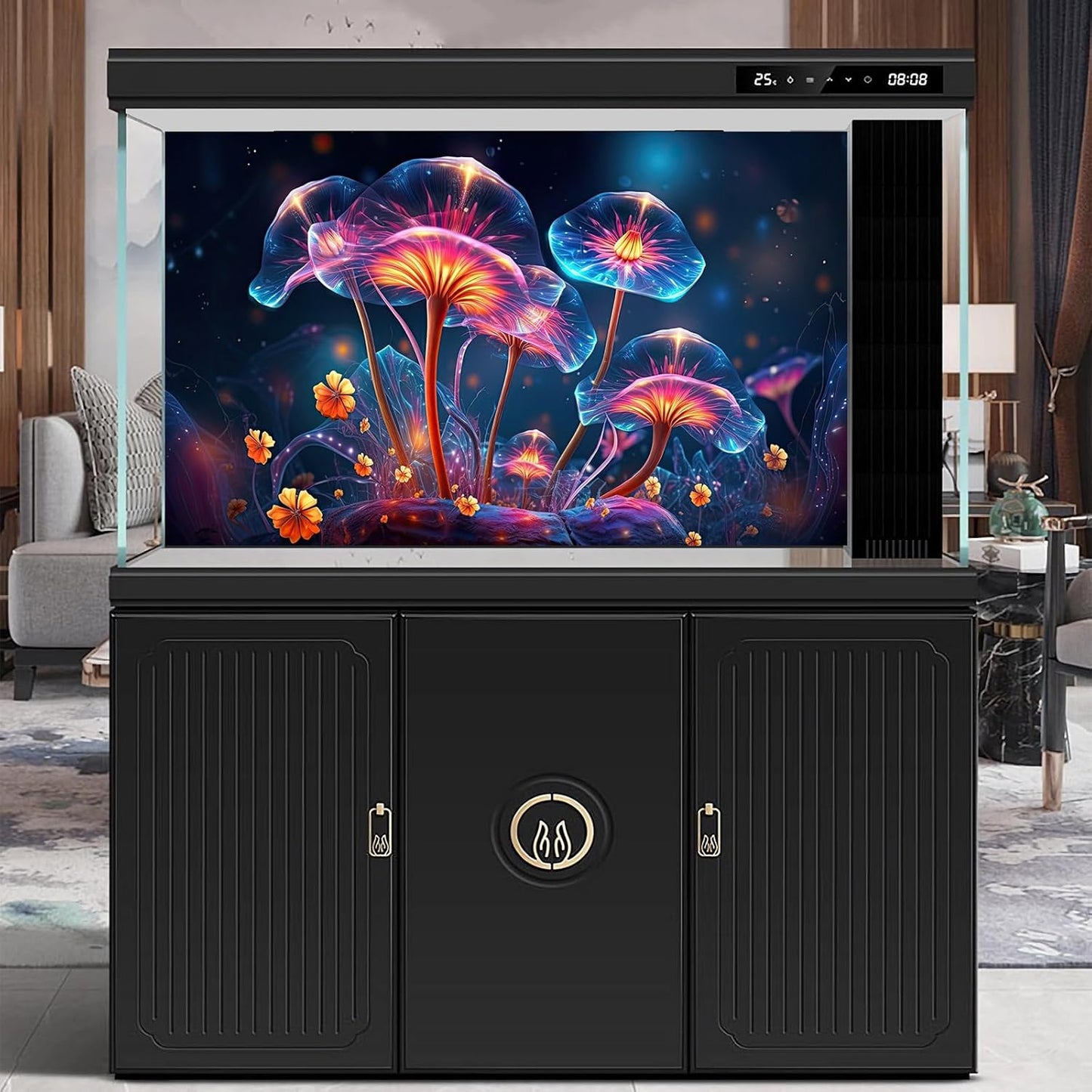 Flower Aquarium Background Modern Style Bluebell Blooming Flower Floral Design Terrarium Background Mysterious Elegant Glowing Fantasy Flower Fish Tank Backdrop Poster Decorations Vinyl 24x12in