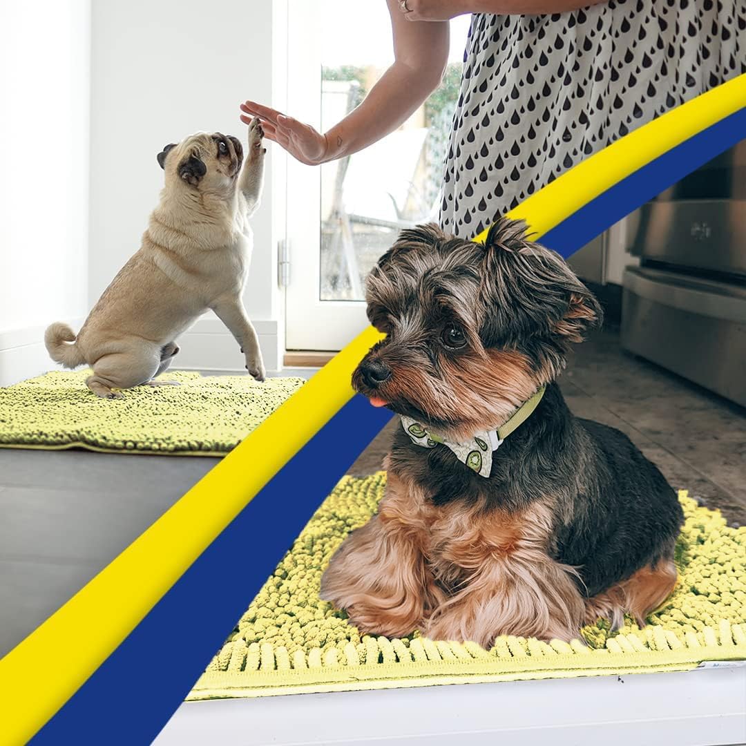 Muddy Mat® AS-SEEN-ON-TV Highly Absorbent Microfiber Door Mat and Pet Rug, Non Slip Thick Washable Area and Bath Mat Soft Chenille for Kitchen Bathroom Bedroom Indoor and Outdoor - Yellow 36" x 120"