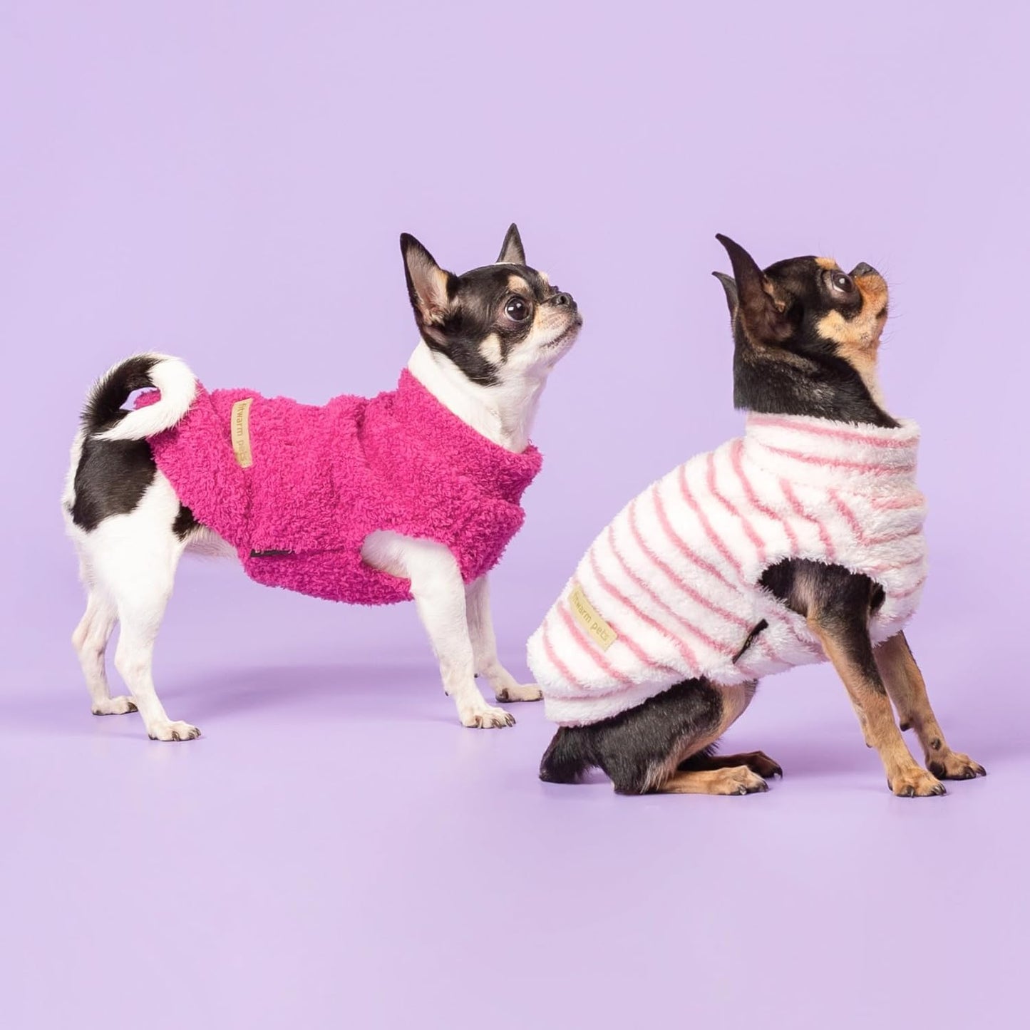 Fitwarm 2 Pack Striped Fleece Dog Sweater, Warm Winter Dog Clothes for Small Dogs Girl, Fuzzy Turtleneck Pet Outfit, Doggy Pullover Jumper, Rose Pink, White, Light Pink, XL