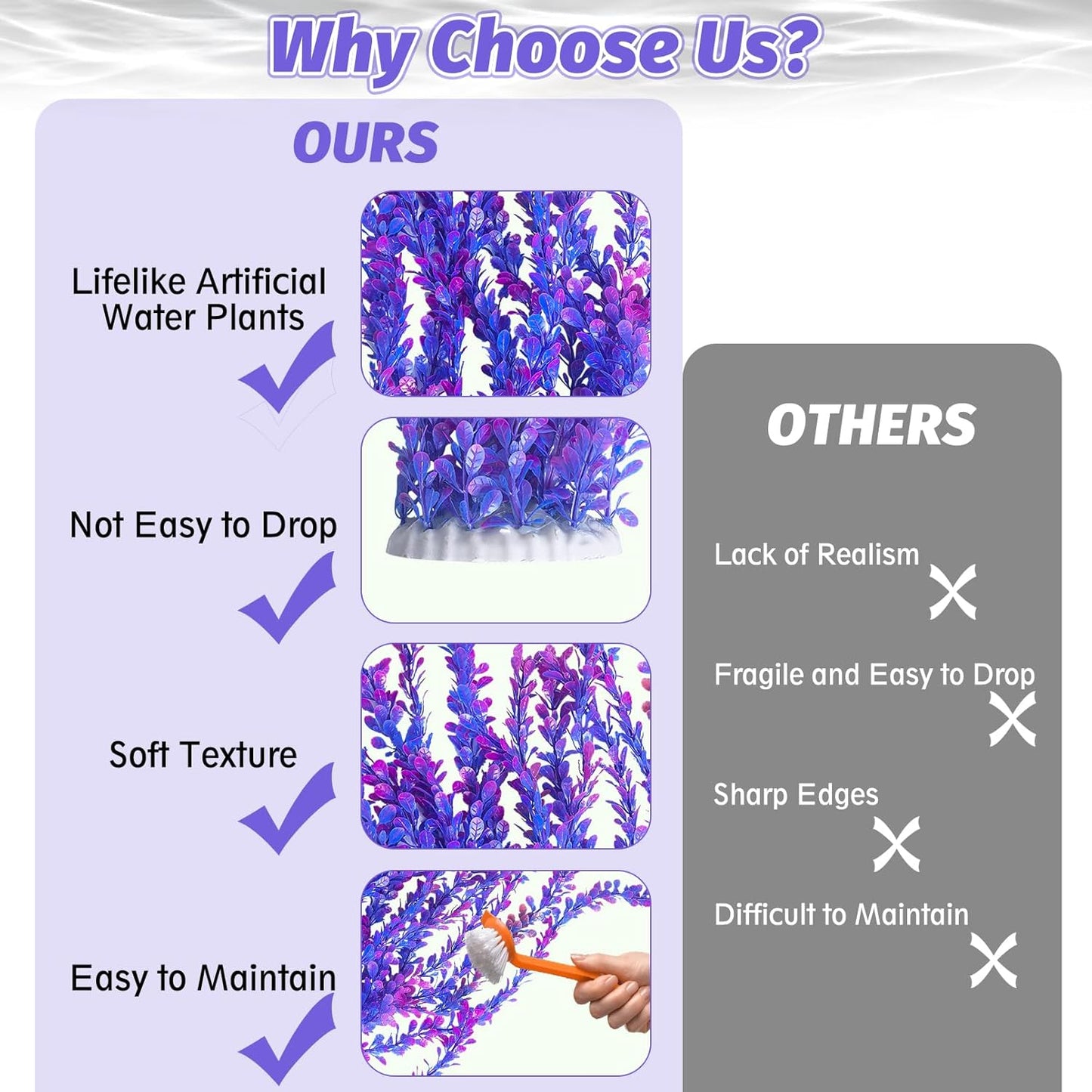 Hamiledyi Aquarium Plastic Plants Aquarium Decor Artificial Fish Tank Plants,Tall Fish Tank Decorations, Extra Large Aquarium Plant 23.6-inch Tall,2PCS（Purple Style B）